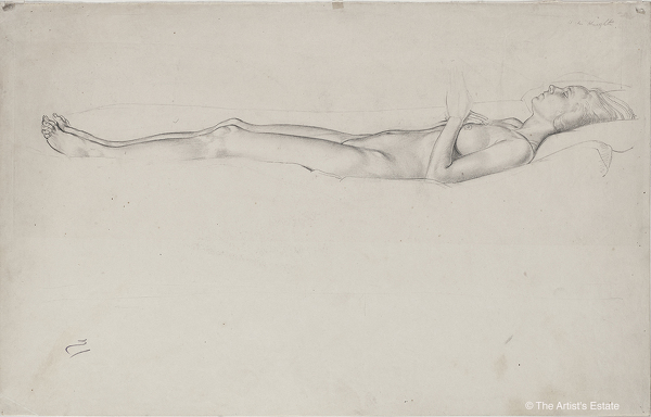 Artist Winifred Knights: Study of sleeping nude for Jairus Daughtert