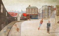 Artist Reginald Brill: Boys playing cricket in an urban setting