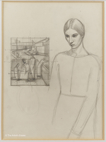 Artist Winifred Knights: Compositional Figure study with self-portrait