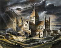 Artist Alan Sorrell: Old Sarum Cathedral Wiltshire
