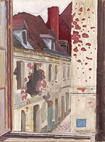 Artist Colin Gill: View from the artists billet, Arras, 1918