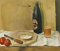 Artist Stanley Lewis: Still life with bottle of Ale, circa 1925